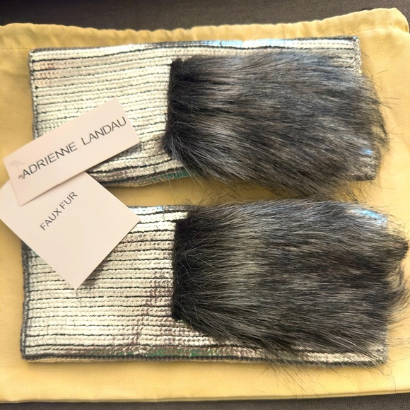 Adrienne Landau Accessories - NWT Adrienne Landau Silver and Fur fingerless Gloves, one size fits all